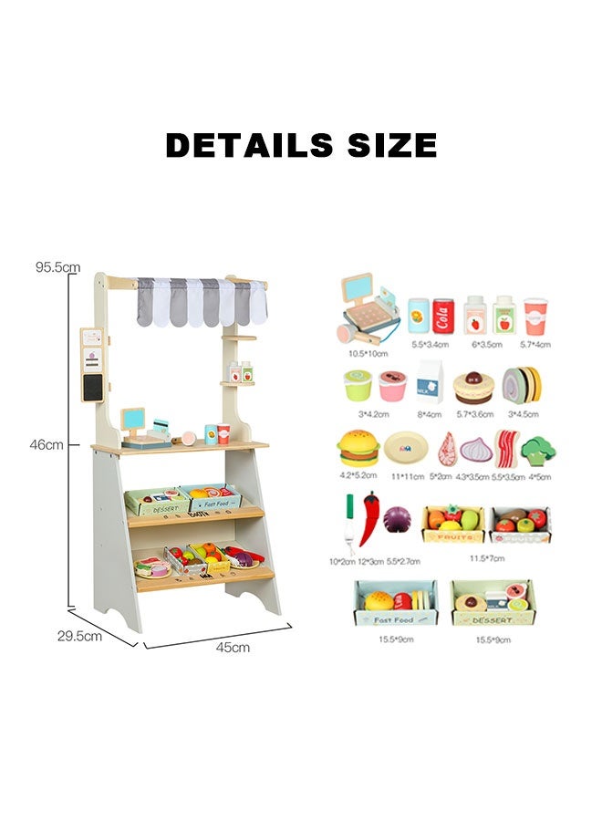 جساي تويز مجموعة لعبة السوبر ماركت الخشبية للأطفال (كازير + نماذج الأغذية + مشهد التسوق) - لعب دور تظاهر لعب لعبة-WTY14403 - Image 2