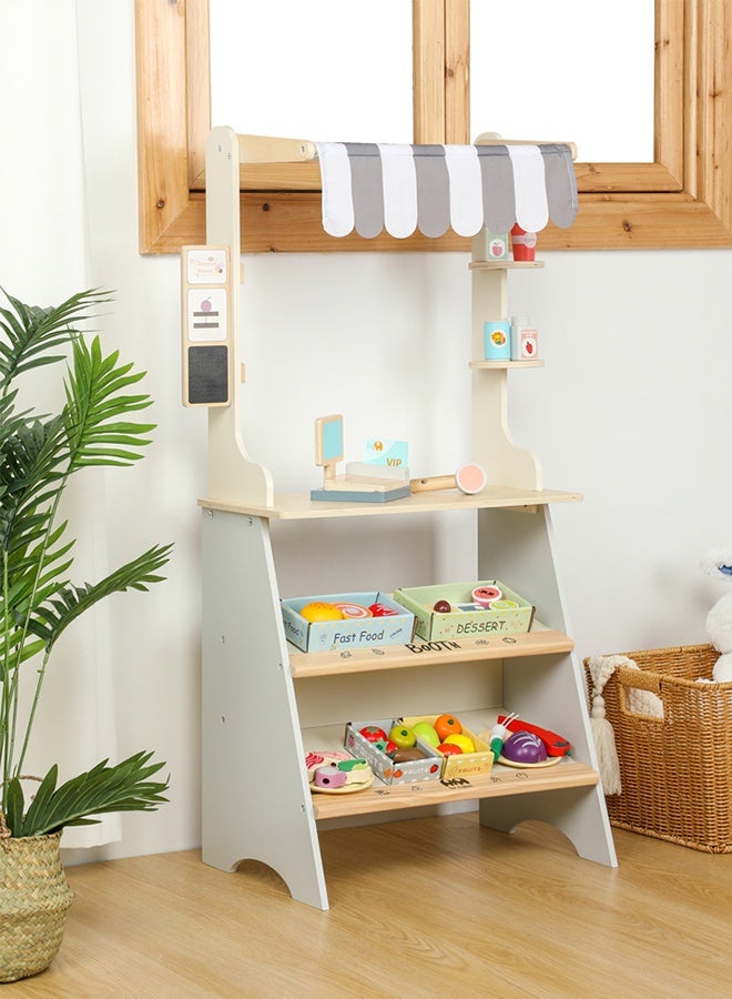 جساي تويز مجموعة لعبة السوبر ماركت الخشبية للأطفال (كازير + نماذج الأغذية + مشهد التسوق) - لعب دور تظاهر لعب لعبة-WTY14403 - Image 1