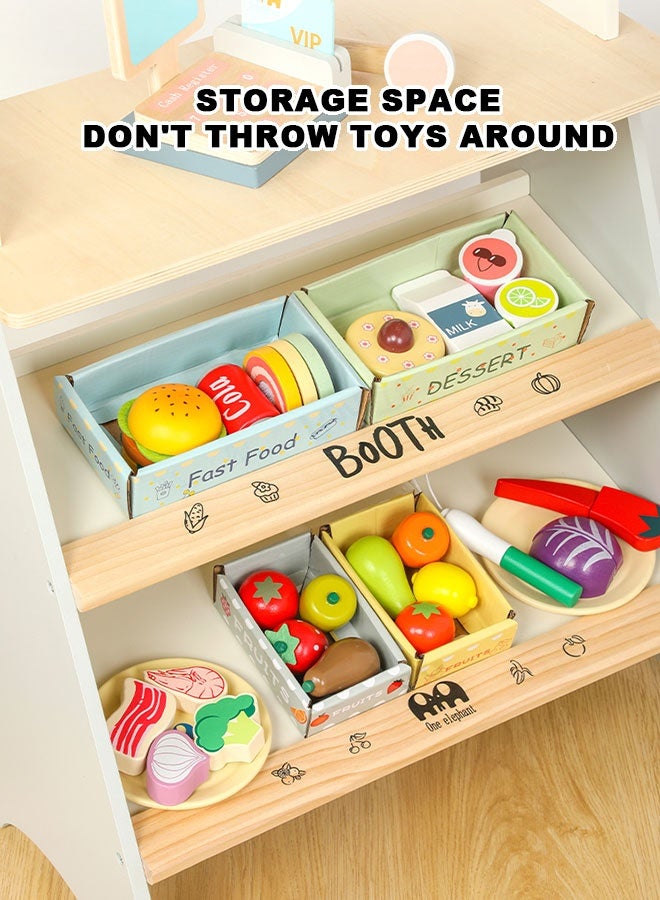 جساي تويز مجموعة لعبة السوبر ماركت الخشبية للأطفال (كازير + نماذج الأغذية + مشهد التسوق) - لعب دور تظاهر لعب لعبة-WTY14403 - Image 4