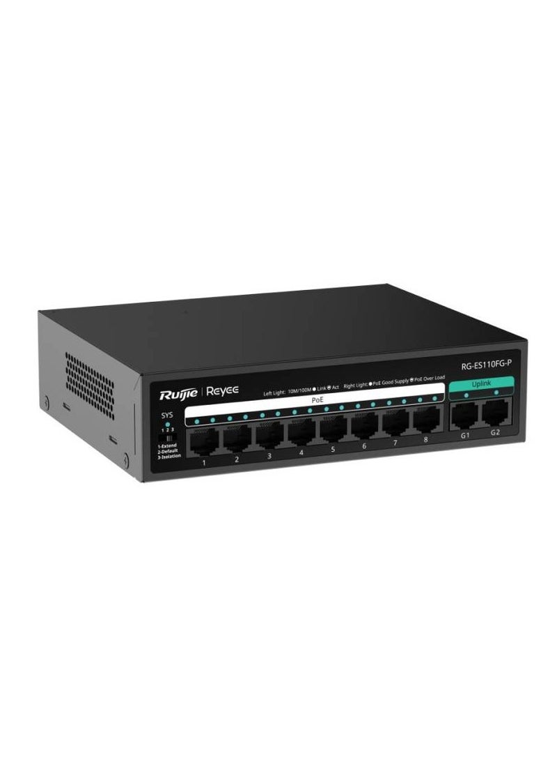 Ruijie - Ruijie 10-Port Gigabit PoE Switch – 8× PoE/PoE+ Ports | 1× Gigabit Uplink + 1× SFP Port | 120W PoE Budget | Steel Case - Image 1