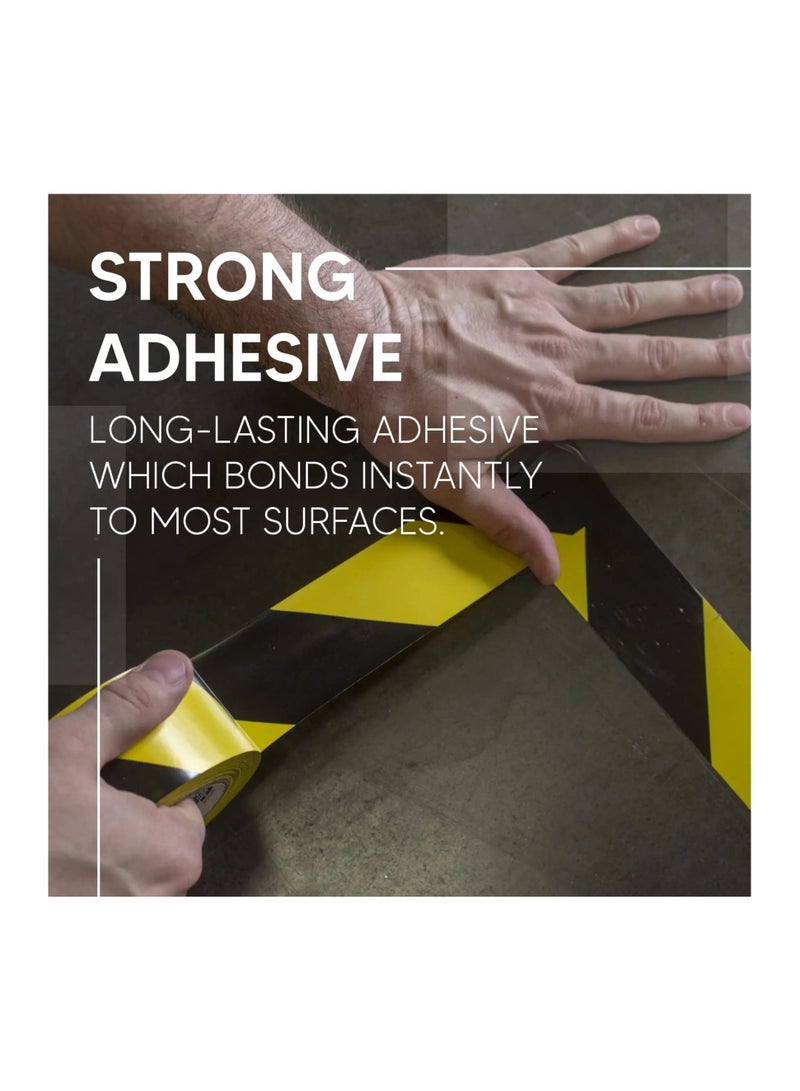 Durable High Visibility PVC Hazard Warning Tape 48mm x 33m Black and Yellow Floor Marking Tape - Image 4