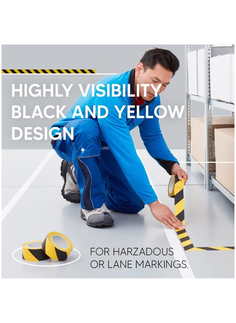 Durable High Visibility PVC Hazard Warning Tape 48mm x 33m Black and Yellow Floor Marking Tape - Image 3