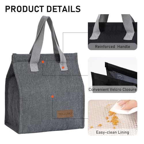 TELLUMO Lunch bag, Insulated Lunch Bag for Women Men Large Lunch Box Container Reusable Leakproof Tote for Office, Work, School, Beach or Travel (Grey) - Image 4