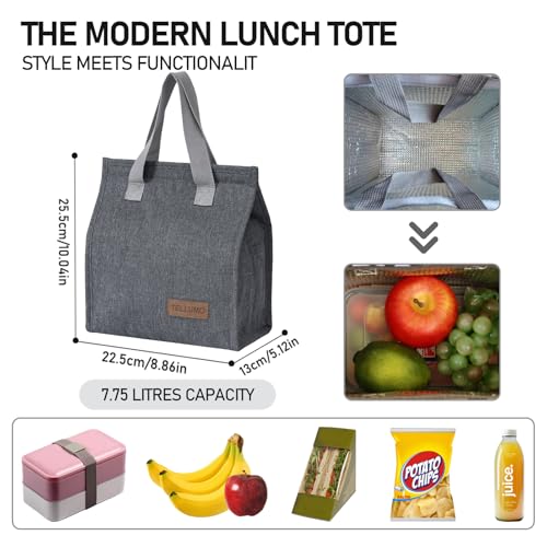 TELLUMO Lunch bag, Insulated Lunch Bag for Women Men Large Lunch Box Container Reusable Leakproof Tote for Office, Work, School, Beach or Travel (Grey) - Image 5