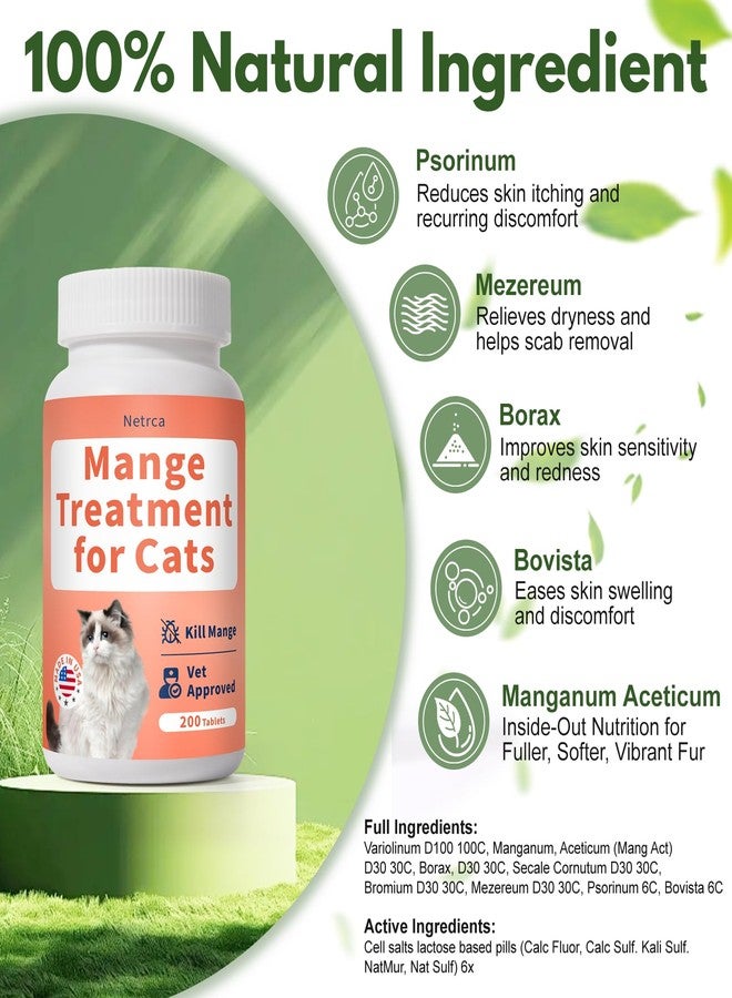 Netrca Mange Treatment Cats, Hair Regrowth, Skin Repair, Treats Scratching, Itch & Scabs, Ear Cleaning, Scabby Cat Treatment, Safe for Feral & Stray Cats, 200 Pills - Image 4