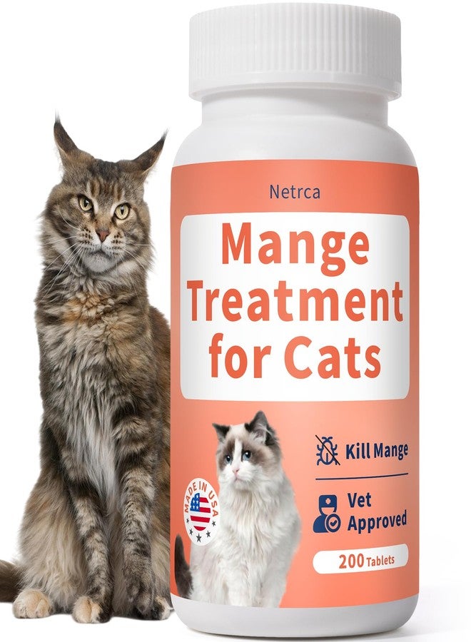 Netrca Mange Treatment Cats, Hair Regrowth, Skin Repair, Treats Scratching, Itch & Scabs, Ear Cleaning, Scabby Cat Treatment, Safe for Feral & Stray Cats, 200 Pills - Image 1