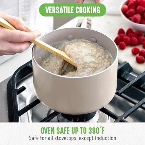 GreenLife 2 Quart Nonstick Saucepan with Lid Lightweight Healthy PFASFree Milk Pan Dishwasher Oven Safe Soup Pan Durable Body Silicone StayCool Handle Easy Release Chefs Pan Taupe - Image 3