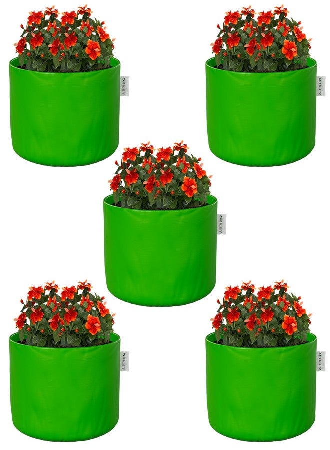 Oriley Grow Bag Heavy Duty HDPE Plants Flower Growing Bags Floor Standing Mount Type for Home Garden Balcony Terrace Kitchen Nursery (Green, Round Without Handle, 250 GSM 8 x 8 inch Pack of 5) - Image 1