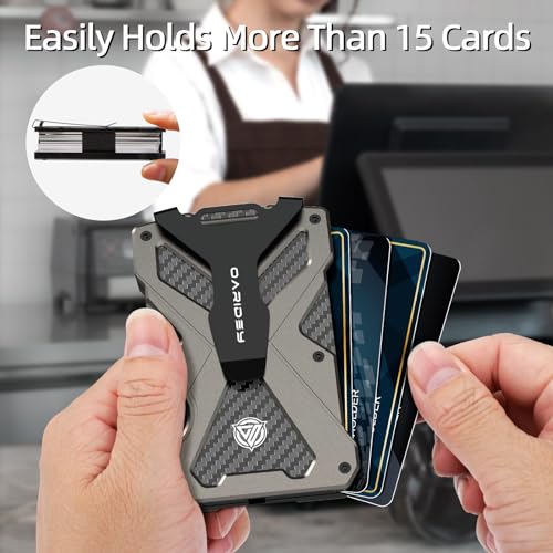 Oaridey Minimalist Wallet for Men- Slim Aluminum Metal Money Clip Wallet with Clear ID Card Holder, Carbon Fiber Wallet, RFID Blocking, Holds up 15 Cards with Cash Clip, Ultra-Thin Tactical Wallet- Gunsmoke - Image 5