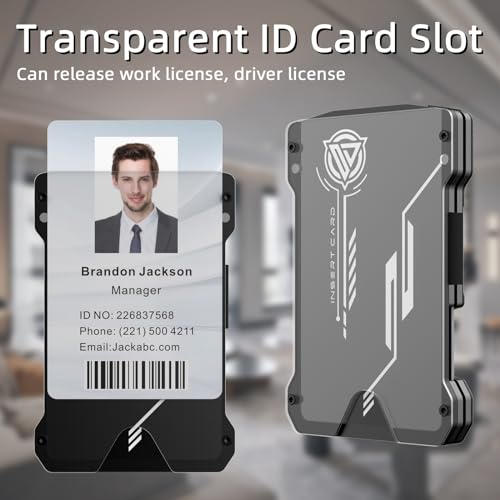 Oaridey Minimalist Wallet for Men- Slim Aluminum Metal Money Clip Wallet with Clear ID Card Holder, Carbon Fiber Wallet, RFID Blocking, Holds up 15 Cards with Cash Clip, Ultra-Thin Tactical Wallet- Gunsmoke - Image 2