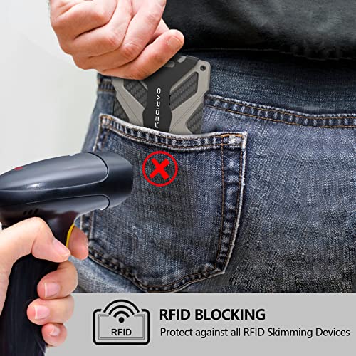 Oaridey Minimalist Wallet for Men- Slim Aluminum Metal Money Clip Wallet with Clear ID Card Holder, Carbon Fiber Wallet, RFID Blocking, Holds up 15 Cards with Cash Clip, Ultra-Thin Tactical Wallet- Gunsmoke - Image 4