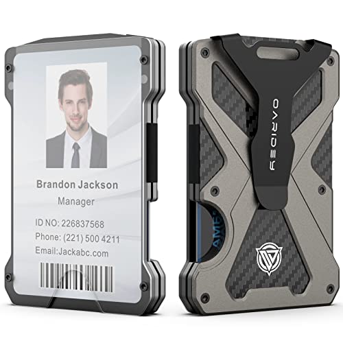 Oaridey Minimalist Wallet for Men- Slim Aluminum Metal Money Clip Wallet with Clear ID Card Holder, Carbon Fiber Wallet, RFID Blocking, Holds up 15 Cards with Cash Clip, Ultra-Thin Tactical Wallet- Gunsmoke - Image 1