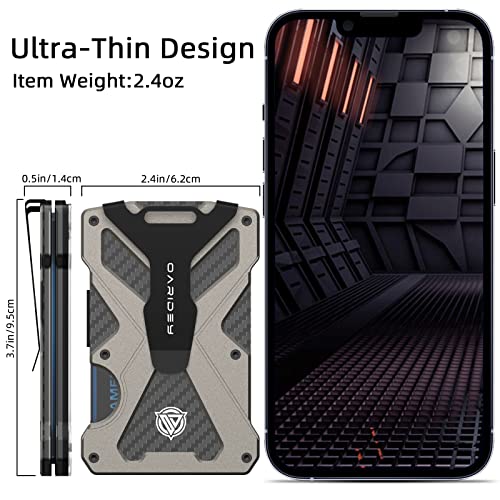 Oaridey Minimalist Wallet for Men- Slim Aluminum Metal Money Clip Wallet with Clear ID Card Holder, Carbon Fiber Wallet, RFID Blocking, Holds up 15 Cards with Cash Clip, Ultra-Thin Tactical Wallet- Gunsmoke - Image 3