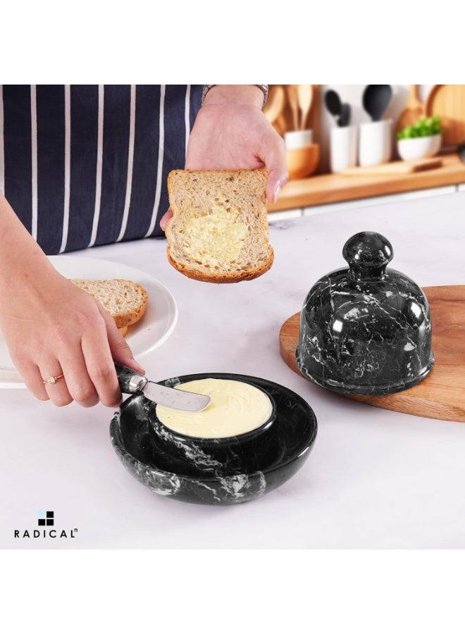 RADICALn Black Zebra Marble Butter Dish with Lid | 6" Handmade Butter Crock for Kitchen & Countertop - Image 2