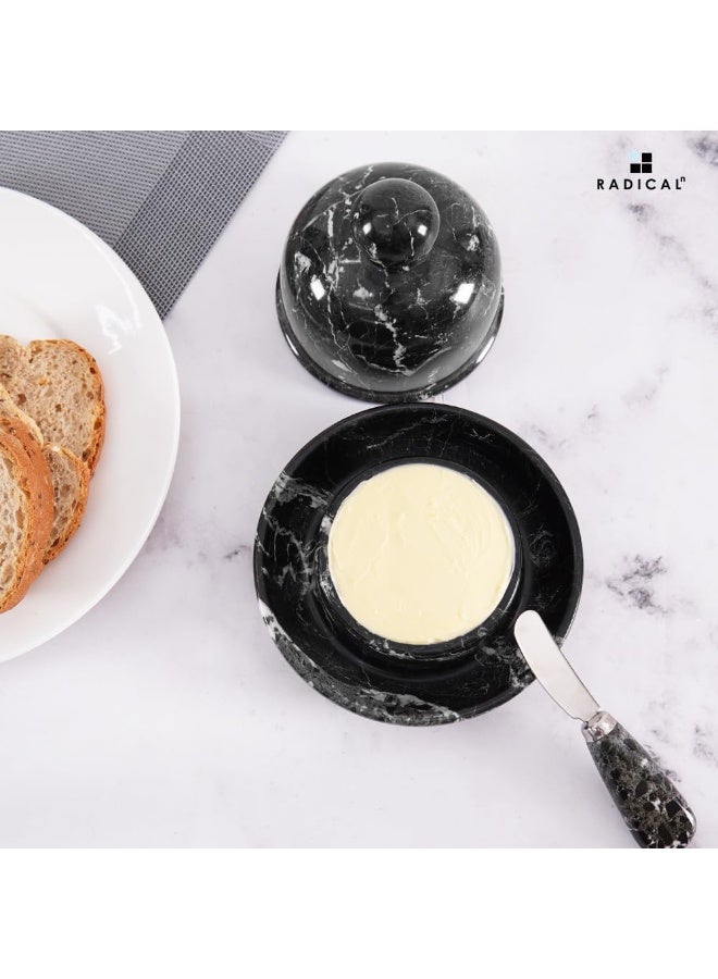 RADICALn Black Zebra Marble Butter Dish with Lid | 6" Handmade Butter Crock for Kitchen & Countertop - Image 3