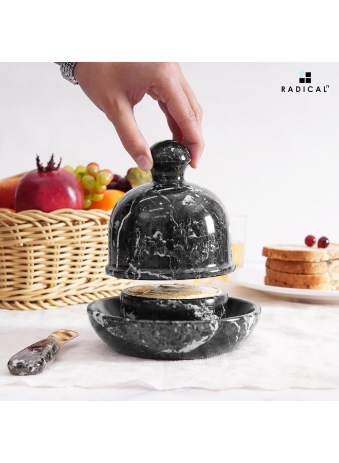 RADICALn Black Zebra Marble Butter Dish with Lid | 6" Handmade Butter Crock for Kitchen & Countertop - Image 4