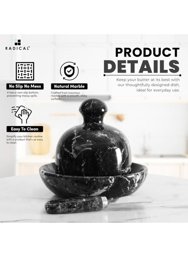 RADICALn Black Zebra Marble Butter Dish with Lid | 6" Handmade Butter Crock for Kitchen & Countertop - Image 5