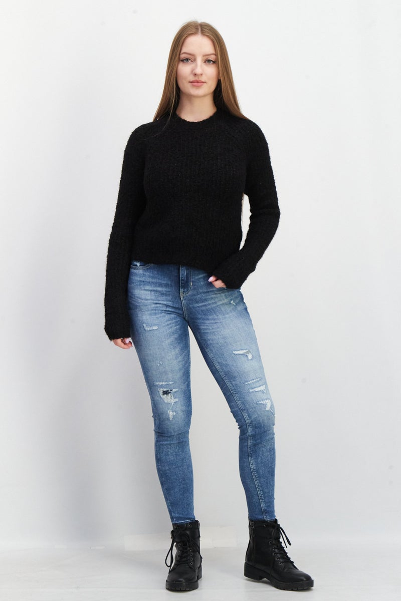 NA-KD Women Round Neck Knitted Sweater, Black - Image 3