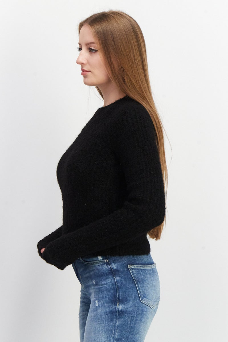 NA-KD Women Round Neck Knitted Sweater, Black - Image 2