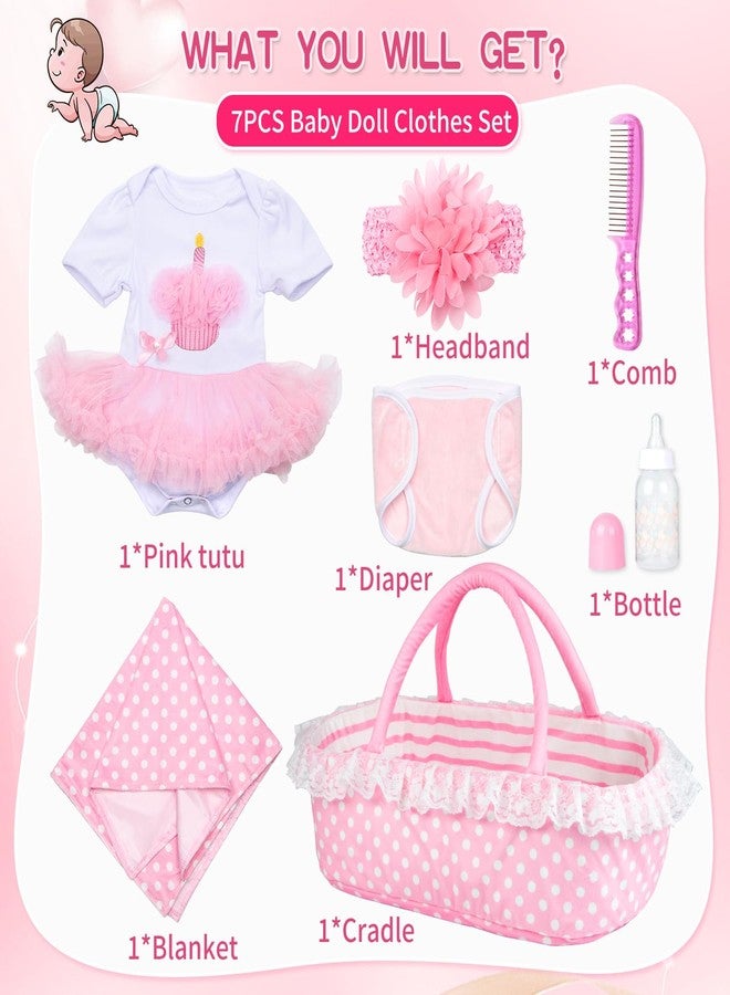 PEDOLLTREE Reborn Baby Dolls Clothes Girl Outfit Accessories Pink Tutu 7 Pcs Set for 17-22 Inch Reborn Doll Newborn Girl with Pink Dot Bassinet - Image 2