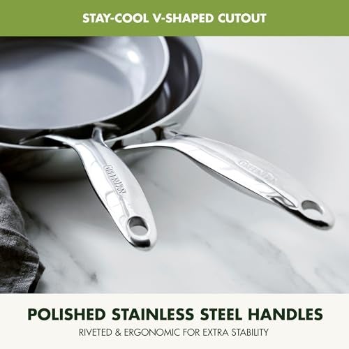 GreenPan Valencia Pro Tri-Ply Stainless Steel 8” and 10” Frying Pan Skillet Set, Ceramic Nonstick PFAS-Free Coating, Multi Clad Cookware, Induction, Dishwasher Oven and Broiler Safe - Image 4