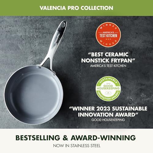 GreenPan Valencia Pro Tri-Ply Stainless Steel 8” and 10” Frying Pan Skillet Set, Ceramic Nonstick PFAS-Free Coating, Multi Clad Cookware, Induction, Dishwasher Oven and Broiler Safe - Image 2