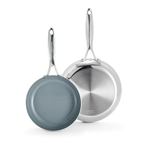 GreenPan Valencia Pro Tri-Ply Stainless Steel 8” and 10” Frying Pan Skillet Set, Ceramic Nonstick PFAS-Free Coating, Multi Clad Cookware, Induction, Dishwasher Oven and Broiler Safe - Image 1