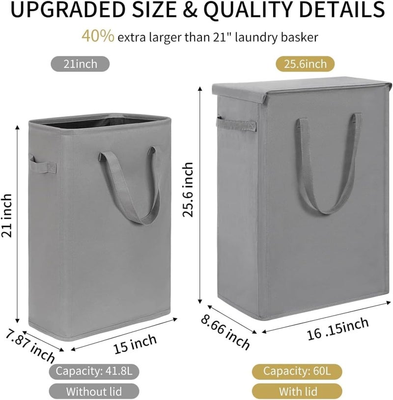 HOUSLET 45L Slim Laundry Hamper with Lid Narrow Laundry Basket with Handle Upgrade Foldable Dirty Clothes Hamper Portable Skinny Hamper Organizer Storage Bins (Grey) - Image 2
