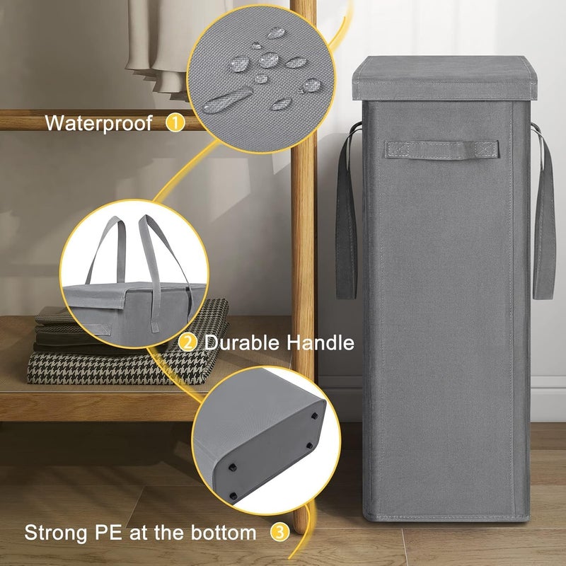 HOUSLET 45L Slim Laundry Hamper with Lid Narrow Laundry Basket with Handle Upgrade Foldable Dirty Clothes Hamper Portable Skinny Hamper Organizer Storage Bins (Grey) - Image 5