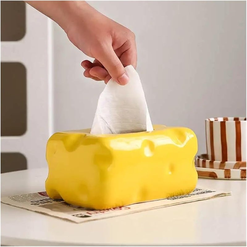 صندوق تخزين مناديل بدون قاع كبير باللون الأصفر الكريمي للمنزل طاولة القهوة في غرفة المعيشة - Image 3