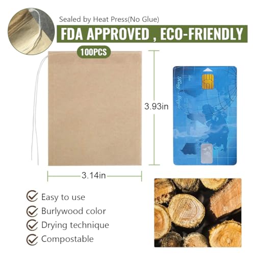 HASTHIP® Disposable Tea Filter Bags for Loose Tea Unbleached Wood Pulp Filter Bags Drawstring Leaking Proof Design Travel Portable Tea Filter Bags for Water Bottle, Pot, Cups, Mug, Pack of 100, Cream - Image 2