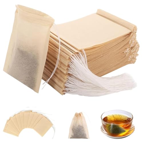 HASTHIP® Disposable Tea Filter Bags for Loose Tea Unbleached Wood Pulp Filter Bags Drawstring Leaking Proof Design Travel Portable Tea Filter Bags for Water Bottle, Pot, Cups, Mug, Pack of 100, Cream - Image 1