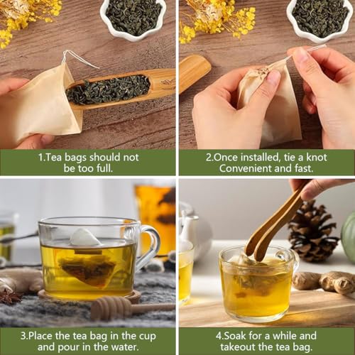 HASTHIP® Disposable Tea Filter Bags for Loose Tea Unbleached Wood Pulp Filter Bags Drawstring Leaking Proof Design Travel Portable Tea Filter Bags for Water Bottle, Pot, Cups, Mug, Pack of 100, Cream - Image 3