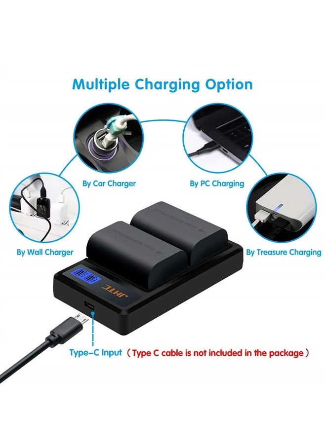 JHTC - LP-E6 LP-E6N Battery 2 Packs and Dual USB LED LP-E6 Battery Charger Compatible with Canon EOS 5D Mark II III IV,5Ds,7D Mark II,7D,6D Mark II,6D,EOS 60D,60Da,70D,80D,90D,C700,EOS R,XC10,XC15 - Image 1
