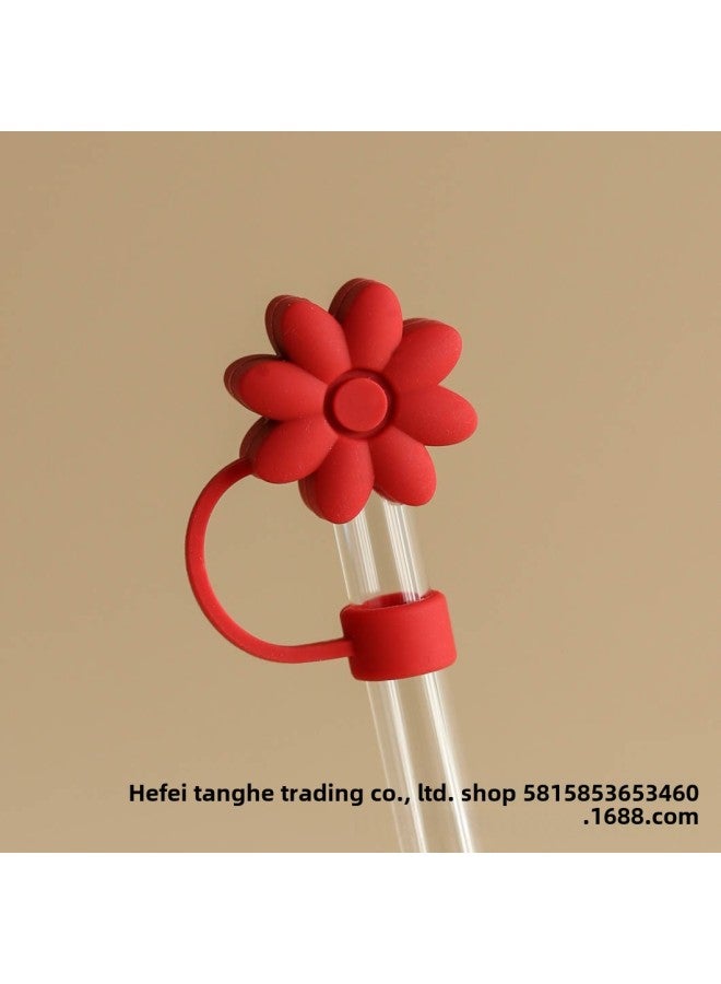 10mm Straw Plug Cover Cross-border Silicone Dust Cap Dust Plug Accessories Suitable For Stanley Water Cup Straw Cap Decoration-Color:10mm Red Lotus-Pure Silicone  - Image 1
