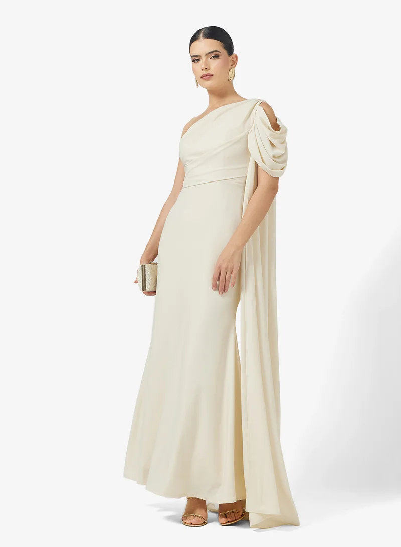 نمشي x One Shoulder Draped Dress with Cape Sleeves
