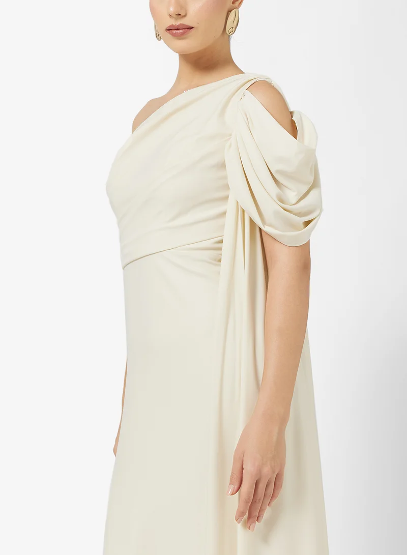 Namshi x One Shoulder Draped Dress with Cape Sleeves