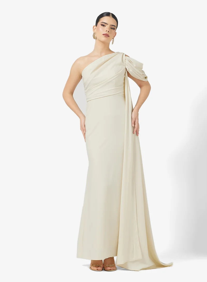 Namshi x One Shoulder Draped Dress with Cape Sleeves