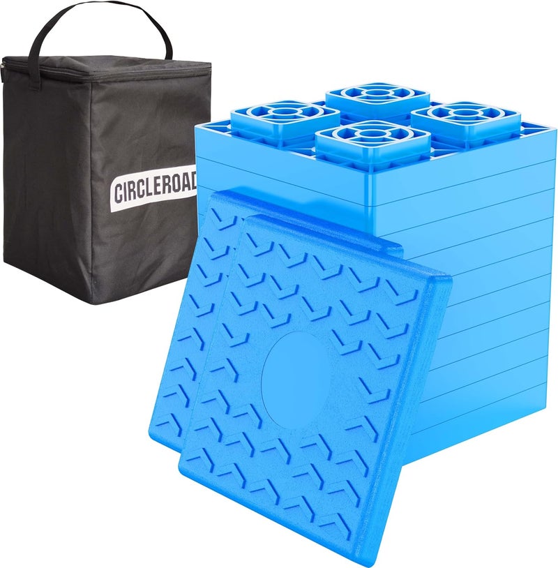 CircleRoad Heavy Duty RV Leveling Blocks 12 Pack, Interlocking Design Camper Leveling Blocks with Packing Bag, Ideal for Leveling Single and Dual Wheels (Blue) - Image 1