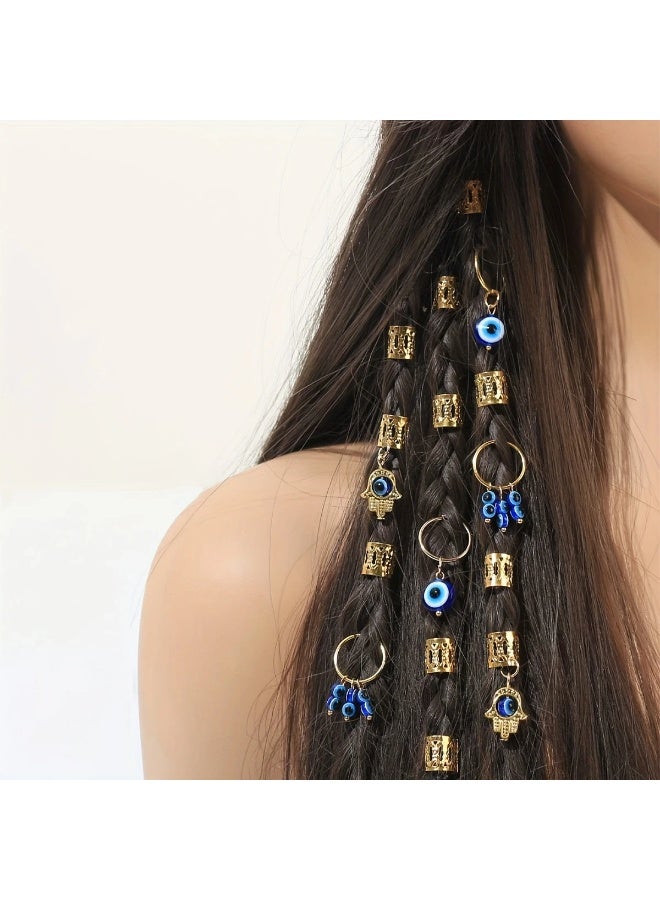 Goolsky 16pcs Golden Hair Braids Ring With Evil Eye Design Pendant Dreadlock Hair Jewelry Hairpins For Braids Hair Accessories For Women - Image 1