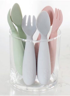 ezpz Baby Mini Fork And Spoon Set, Kids Cutlery Set With Case - 12M+ - Mauve  - Image 3