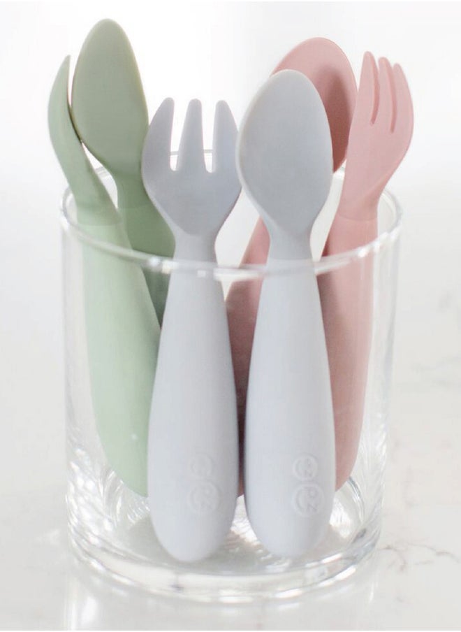 ezpz - Baby Mini Fork And Spoon Set, Kids Cutlery Set With Case - 12M+ - Mauve - Image 1