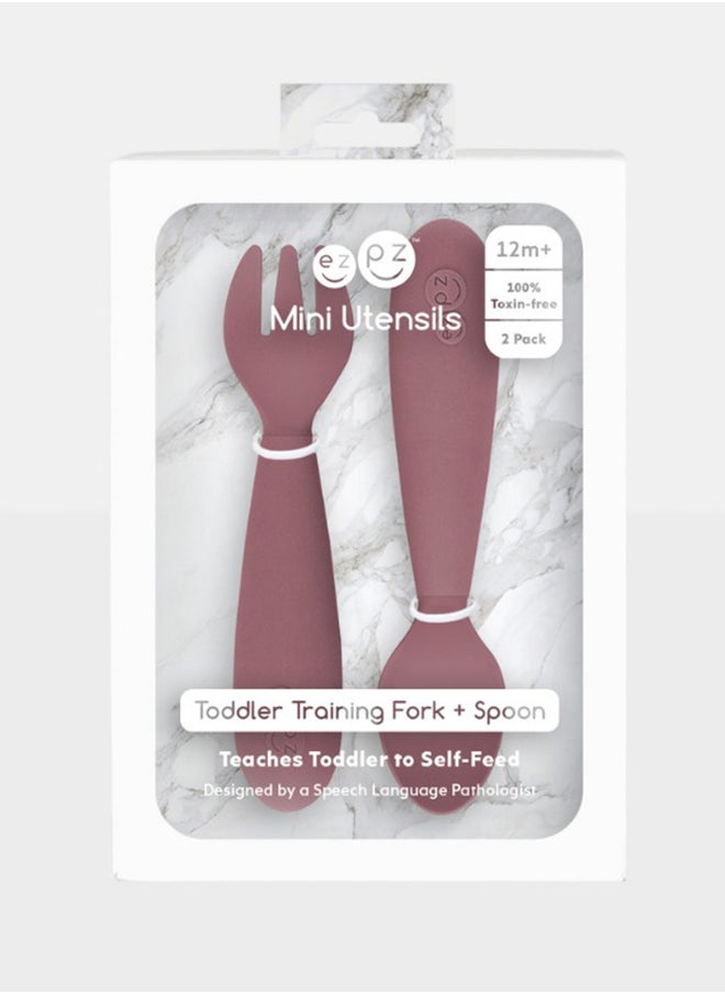 ezpz - Baby Mini Fork And Spoon Set, Kids Cutlery Set With Case - 12M+ - Mauve - Image 1