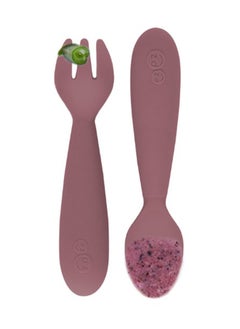 ezpz Baby Mini Fork And Spoon Set, Kids Cutlery Set With Case - 12M+ - Mauve  - Image 1