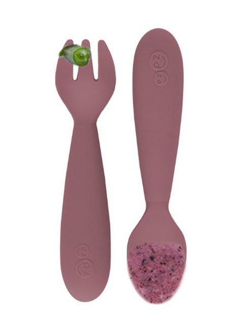 Baby Mini Fork And Spoon Set, Kids Cutlery Set With Case - 12M+ - Mauve