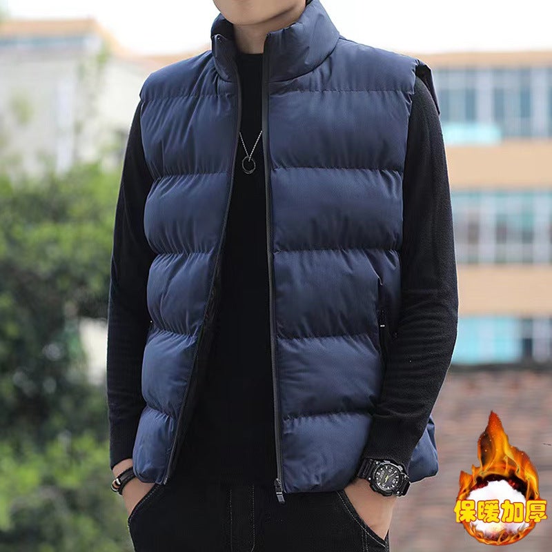 Men'S Solid Color Down Cotton Vest Winter Coat Trendy Loose Versatile Thick Warm Couple Outerwear Vest - Image 5
