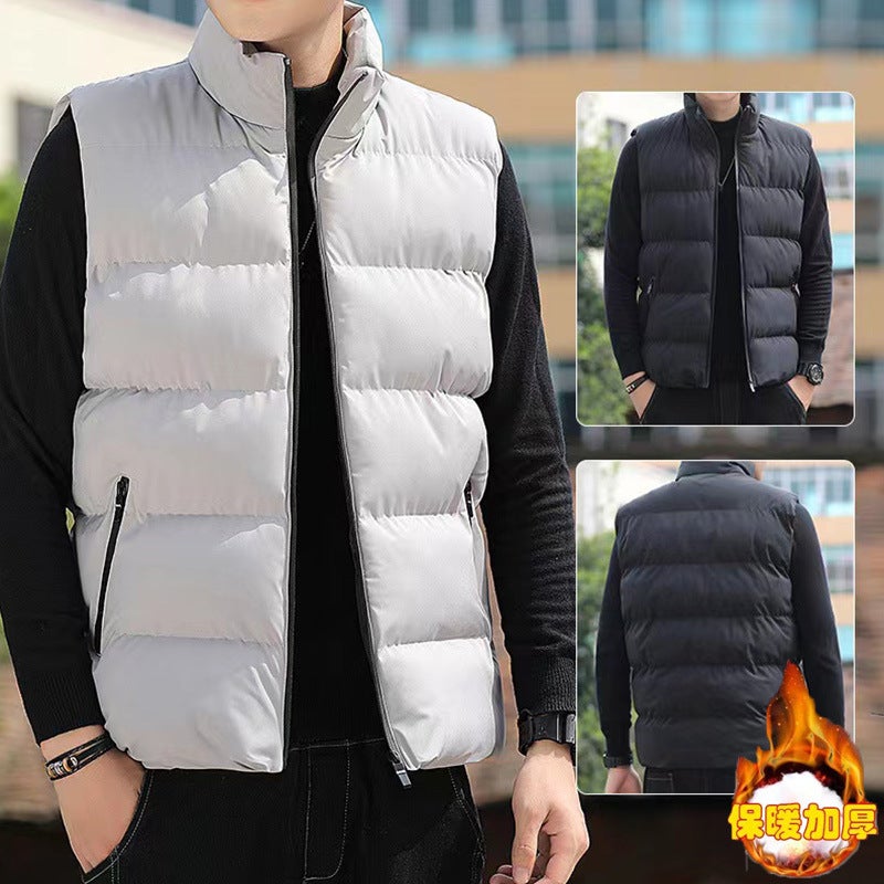 Men'S Solid Color Down Cotton Vest Winter Coat Trendy Loose Versatile Thick Warm Couple Outerwear Vest - Image 2