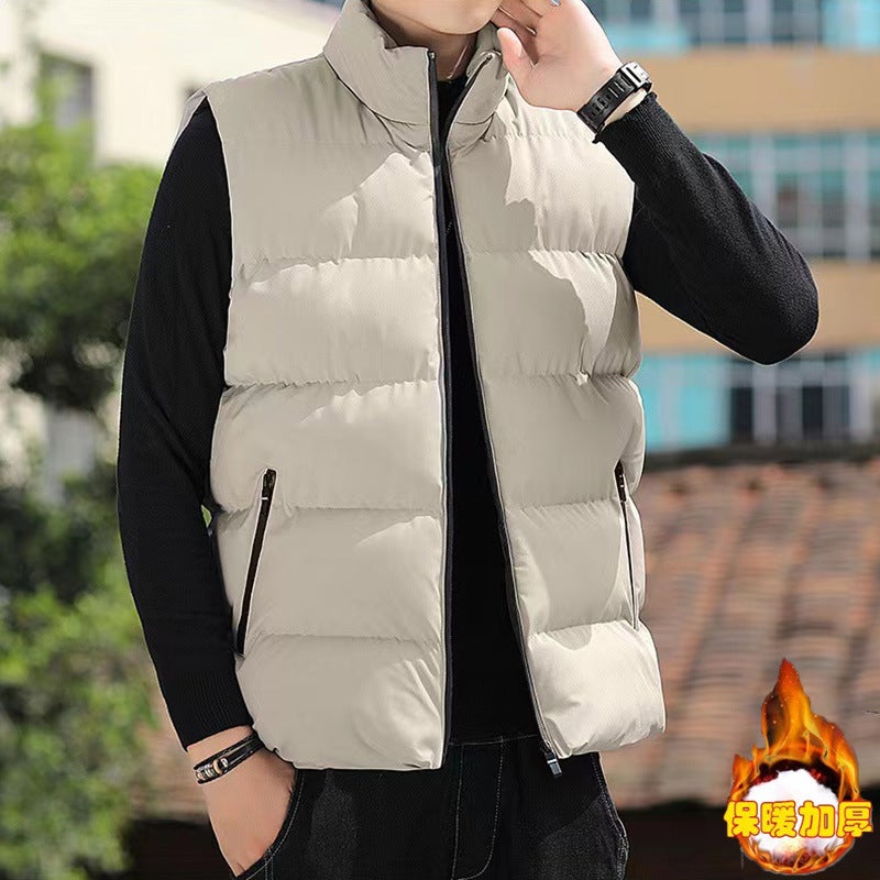 Men'S Solid Color Down Cotton Vest Winter Coat Trendy Loose Versatile Thick Warm Couple Outerwear Vest - Image 4