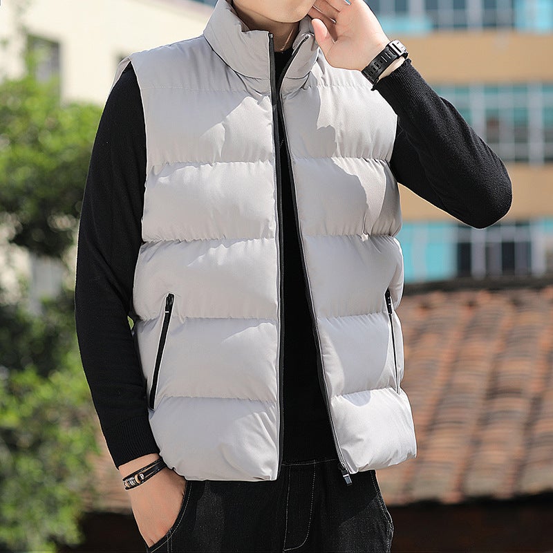Men'S Solid Color Down Cotton Vest Winter Coat Trendy Loose Versatile Thick Warm Couple Outerwear Vest - Image 1