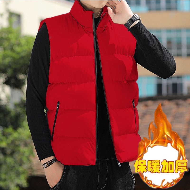 Men'S Solid Color Down Cotton Vest Winter Coat Trendy Loose Versatile Thick Warm Couple Outerwear Vest - Image 3